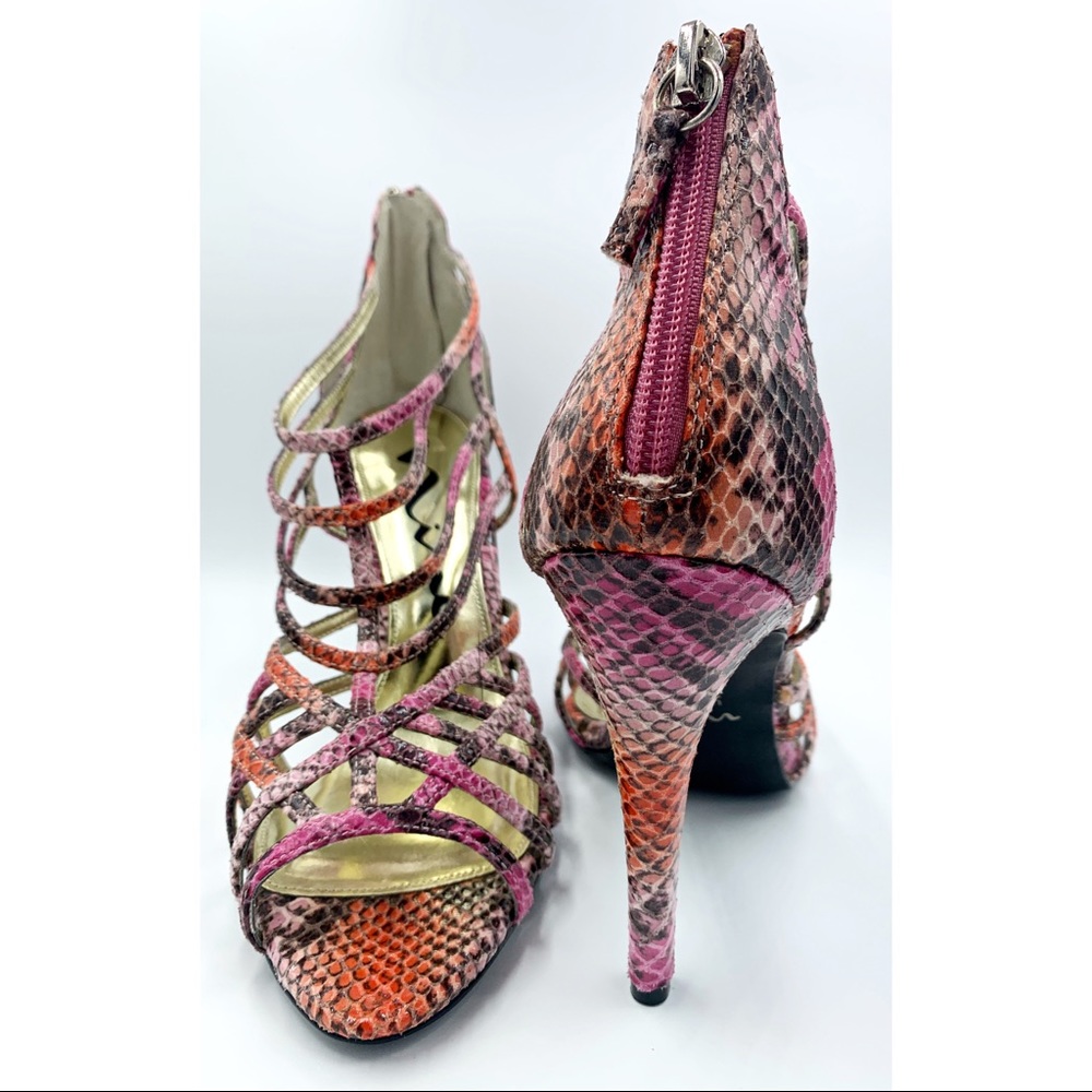 Nina Pink Snake Skin Cage Strap Heels Sz 8M